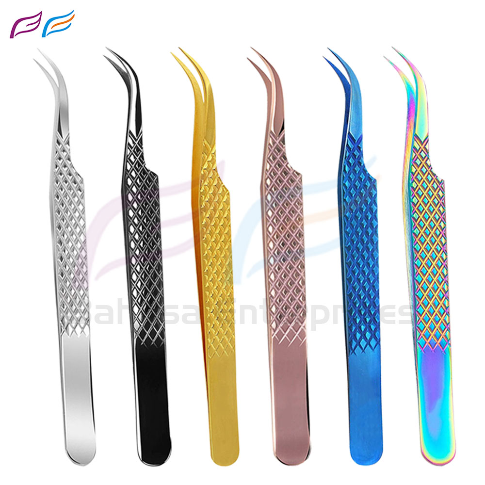 Diamond Print Semi-Curved Lash Tweezers